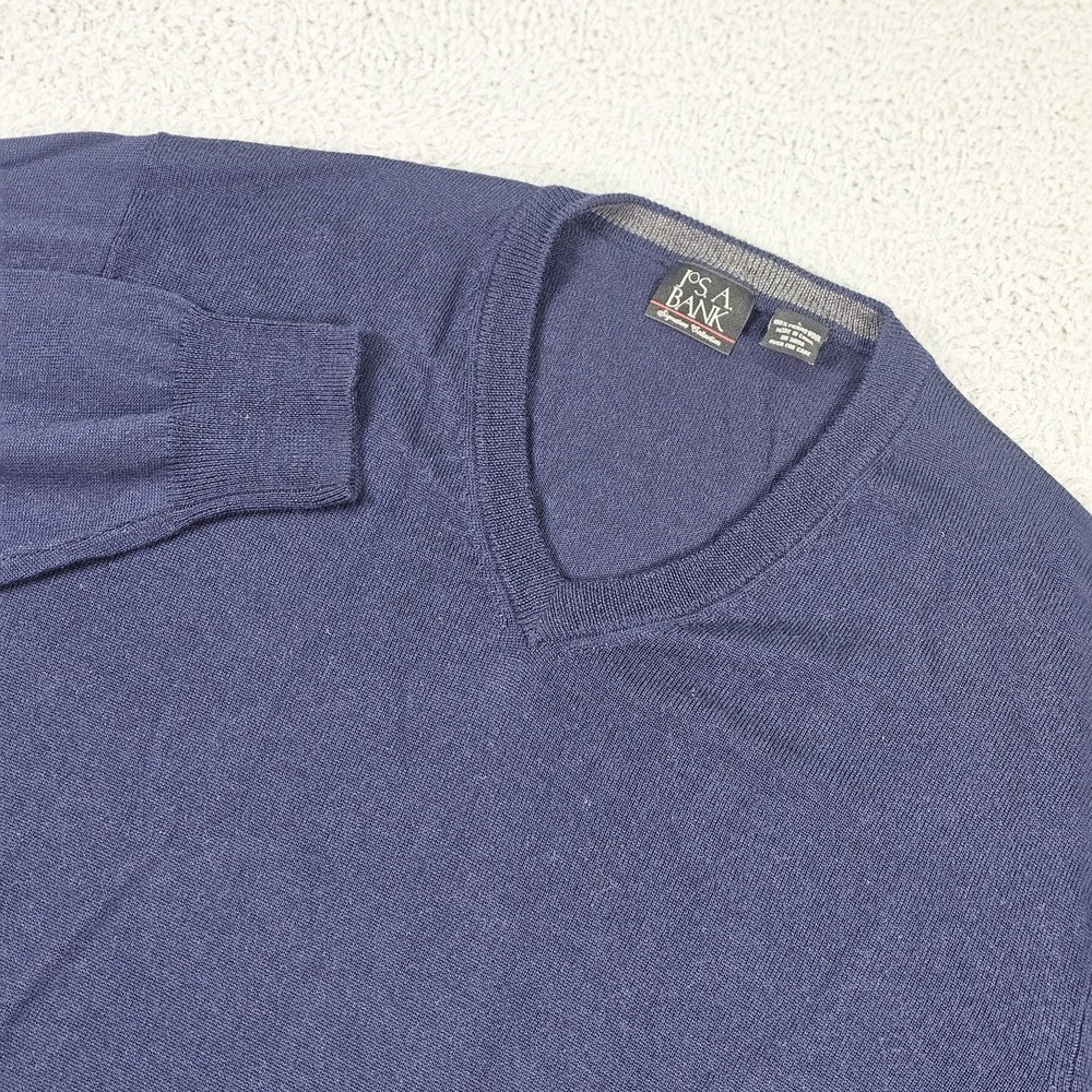 Jos A Bank Sweater Mens Large Blue‎ 100% Merino Wool V Neck Knit Pullover